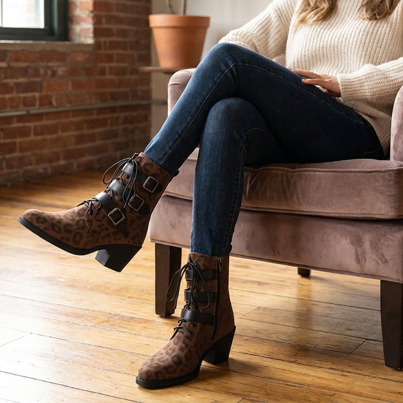 Women's Retro Leopard Print Ankle Boots