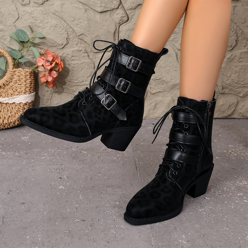 Women's Retro Leopard Print Ankle Boots