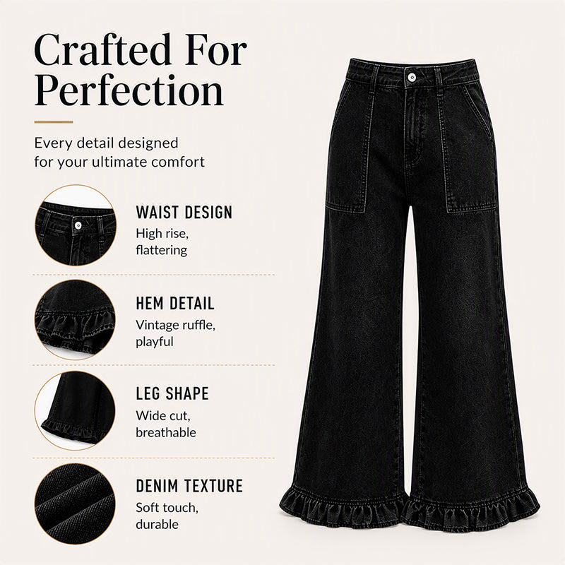 Women's Chic Ruffled Hem Straight Leg Jeans