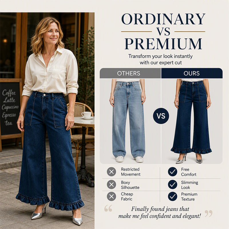 Women's Chic Ruffled Hem Straight Leg Jeans