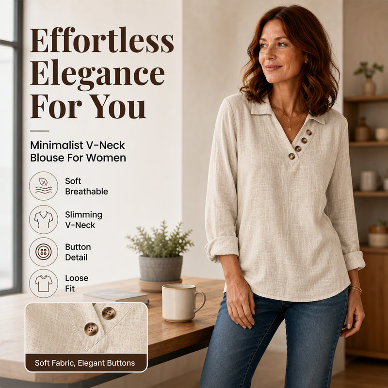 Women's Vintage Long Sleeve V-Neck Top