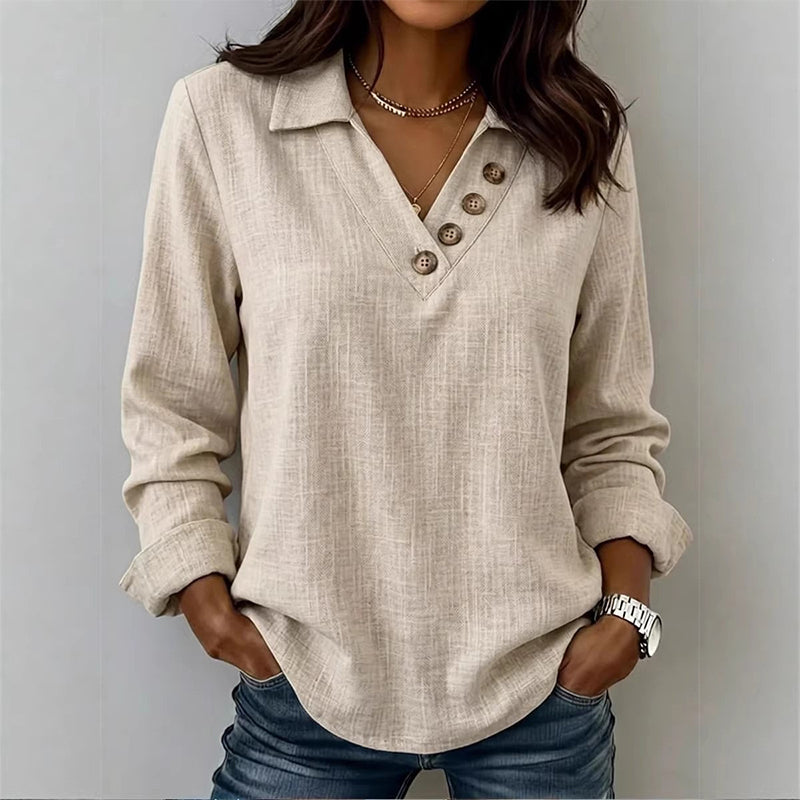 Women's Vintage Long Sleeve V-Neck Top