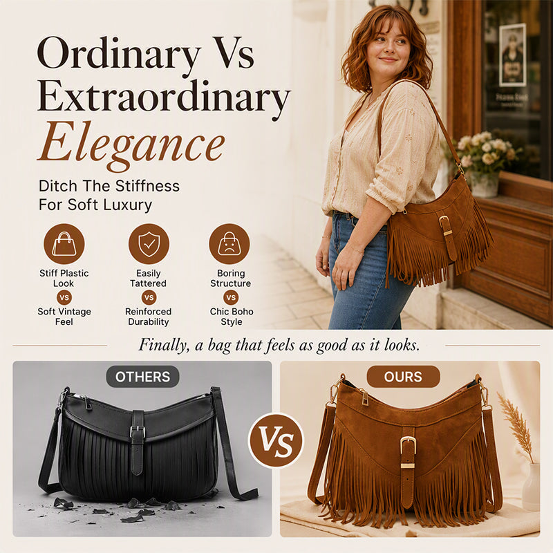 Vintage Faux Suede Fringe Crossbody Bag