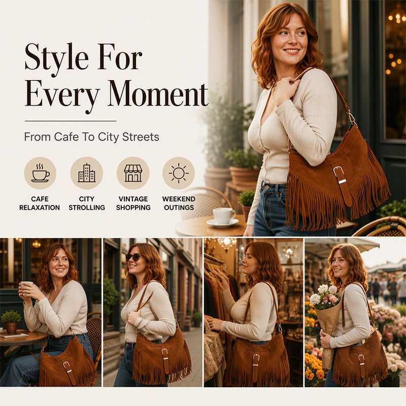 Vintage Faux Suede Fringe Crossbody Bag