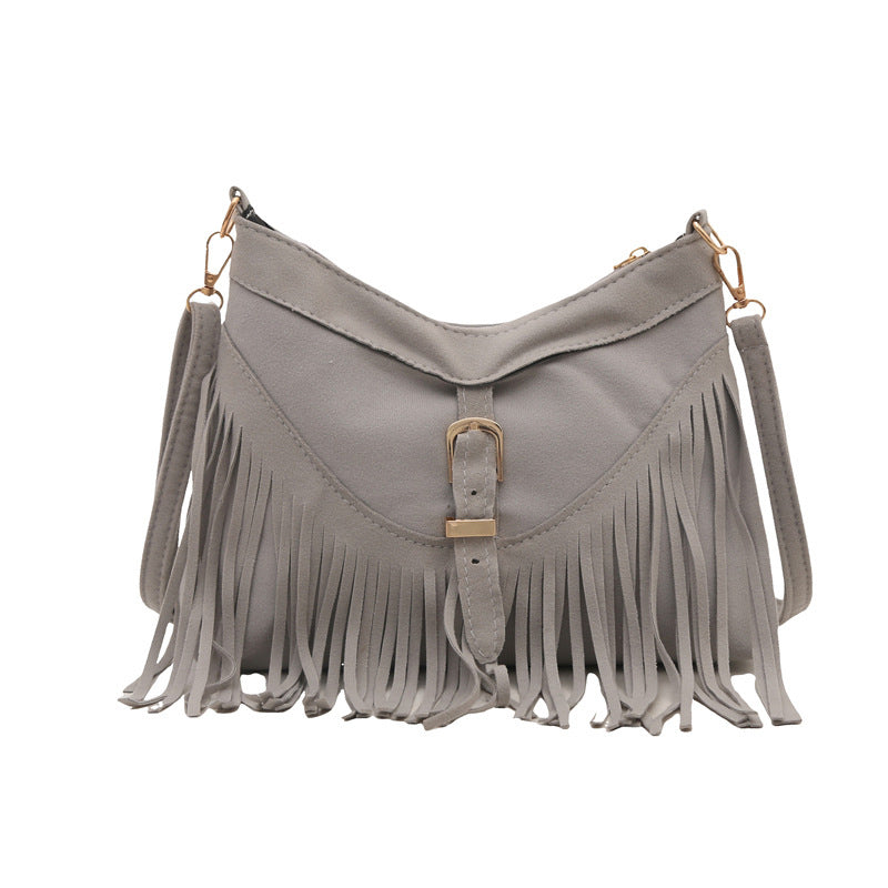 Vintage Faux Suede Fringe Crossbody Bag