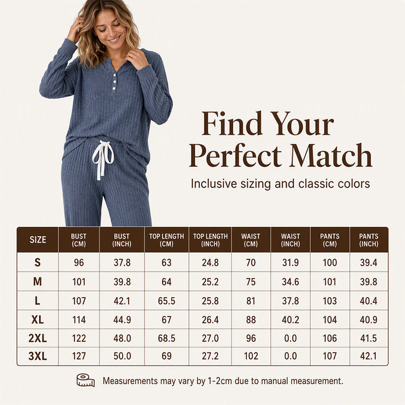 Women's Ribbed Henley Top & Wide-Leg Pants Set
