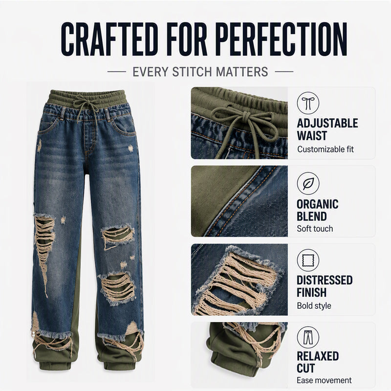 Women's Double-Layer Ripped Wide-Leg Jeans