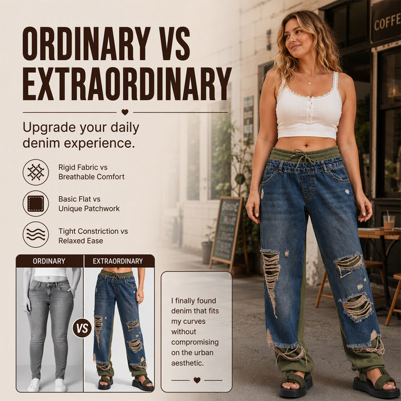 Women's Double-Layer Ripped Wide-Leg Jeans