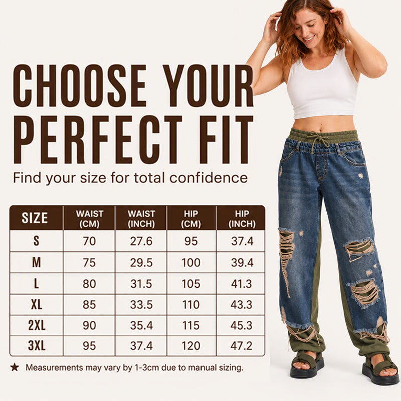 Women's Double-Layer Ripped Wide-Leg Jeans