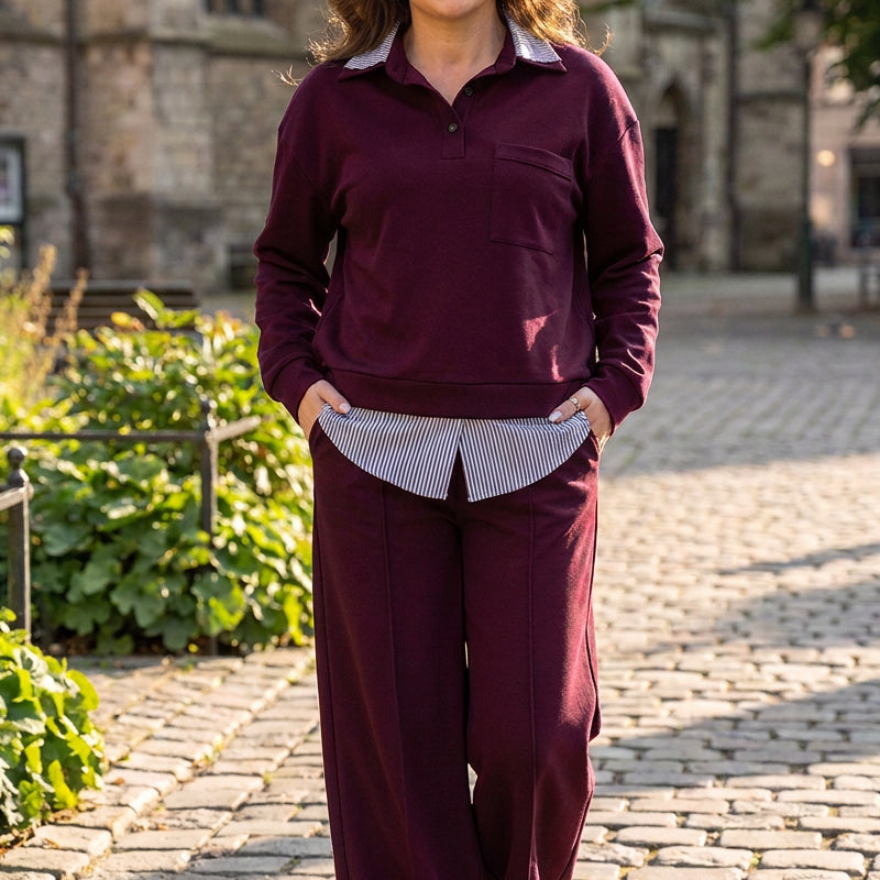 Women's Fake Two Piece Sweatshirt & Pants Set