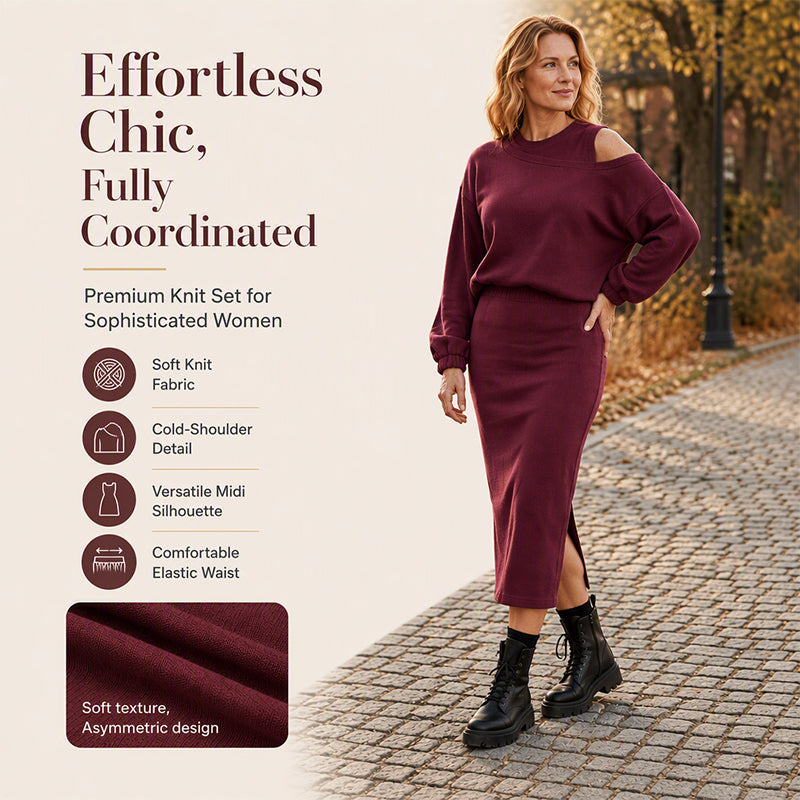Women's Slanted Shoulder Sweatshirt & Sleeveless Dress Set