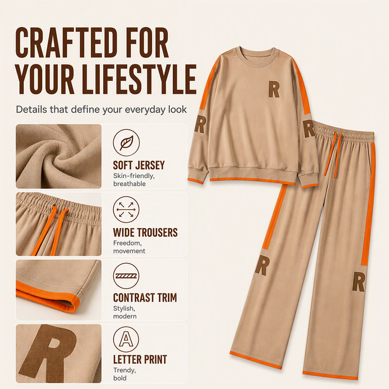 Women's Casual Sweatshirt & Wide-Leg Pants Set
