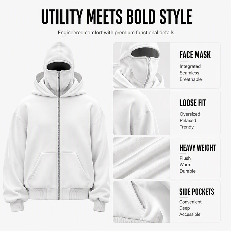 Men's Zip-Up Double-Hooded Sweatshirt