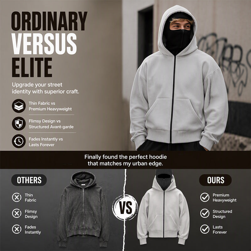 Men's Zip-Up Double-Hooded Sweatshirt