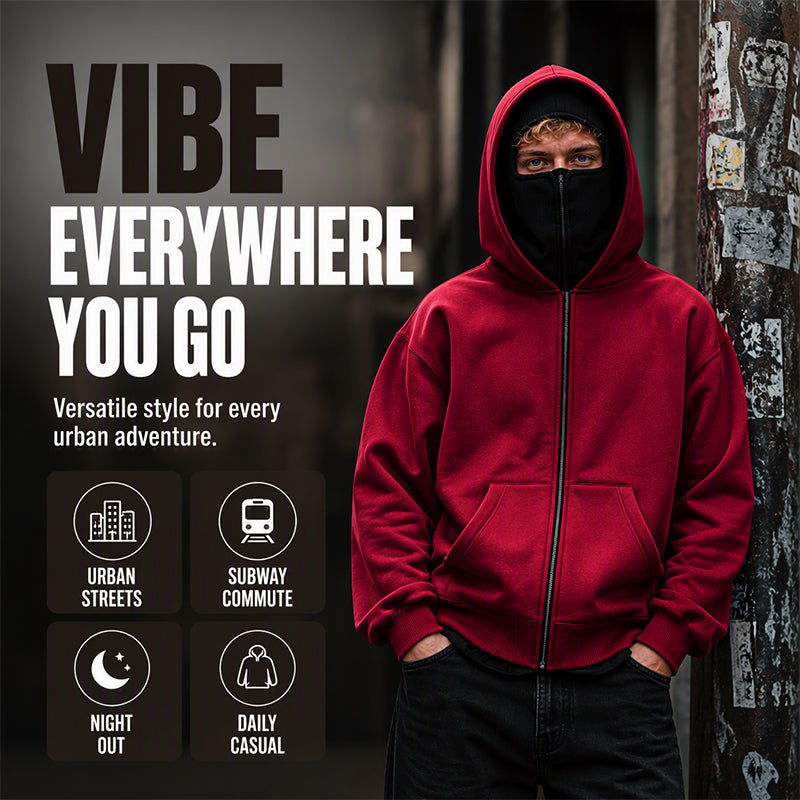 Men's Zip-Up Double-Hooded Sweatshirt