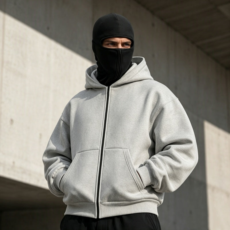 Men's Zip-Up Double-Hooded Sweatshirt