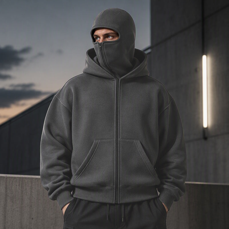 Men's Zip-Up Double-Hooded Sweatshirt