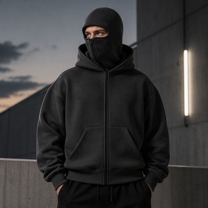 Men's Zip-Up Double-Hooded Sweatshirt