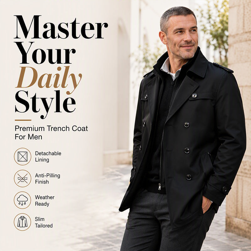 Men's Trench Coat with Detachable Lining