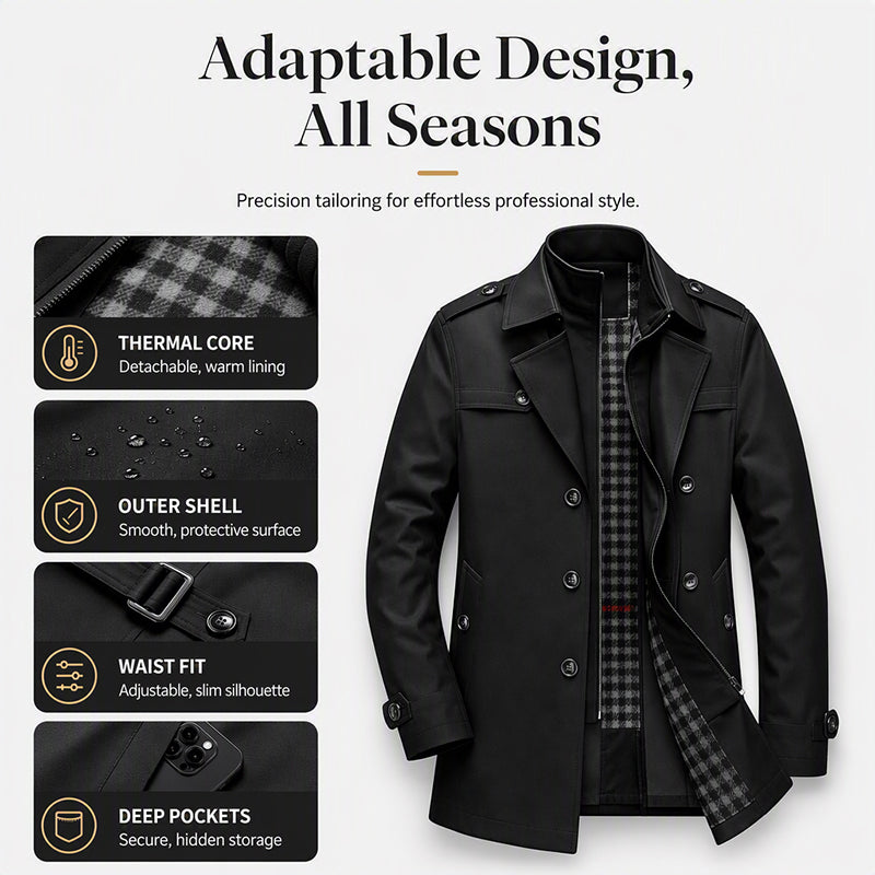 Men's Trench Coat with Detachable Lining
