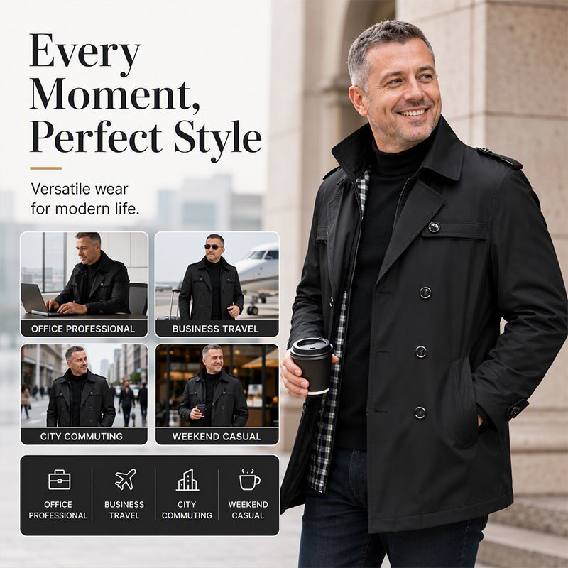 Men's Trench Coat with Detachable Lining