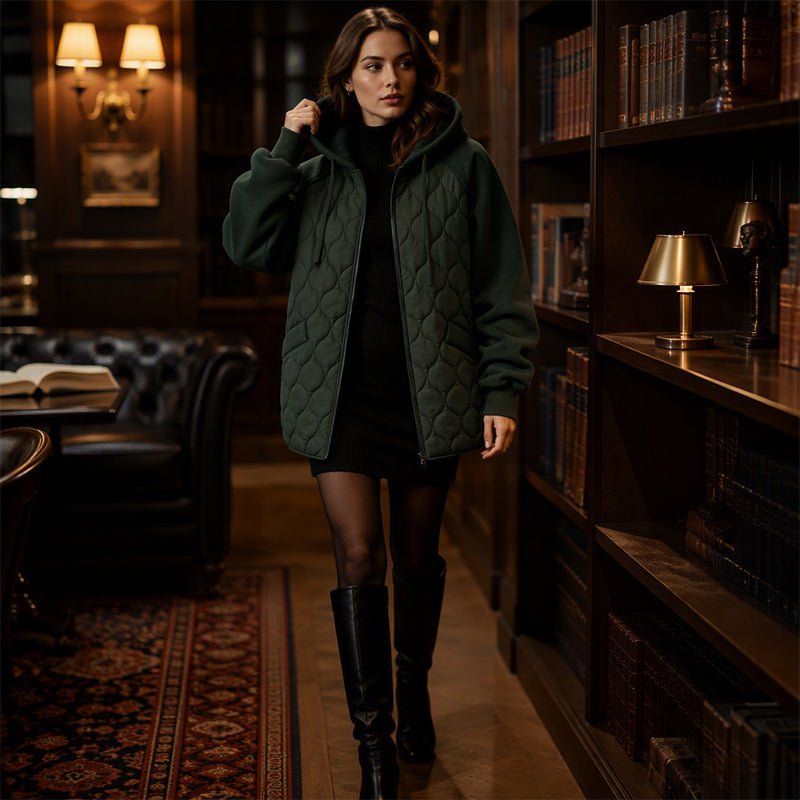 Women's Quilted Hooded Spliced Jacket