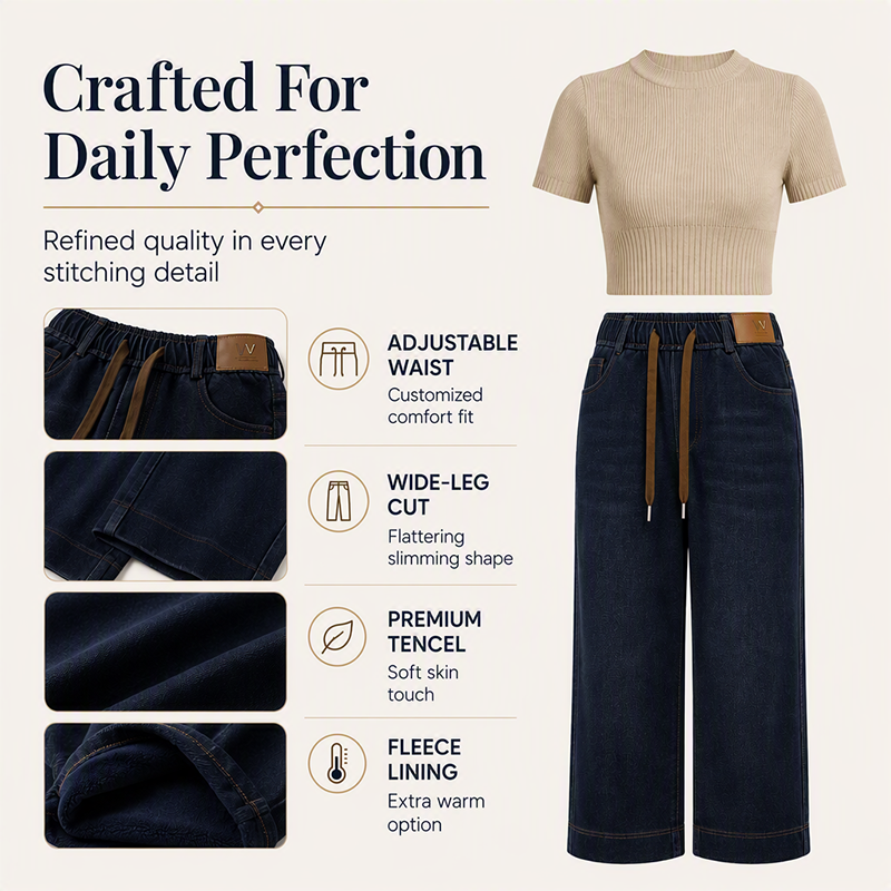 Women's Casual Drawstring Wide-Leg Jeans