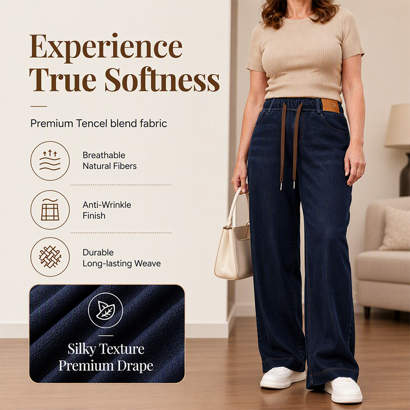Women's Casual Drawstring Wide-Leg Jeans