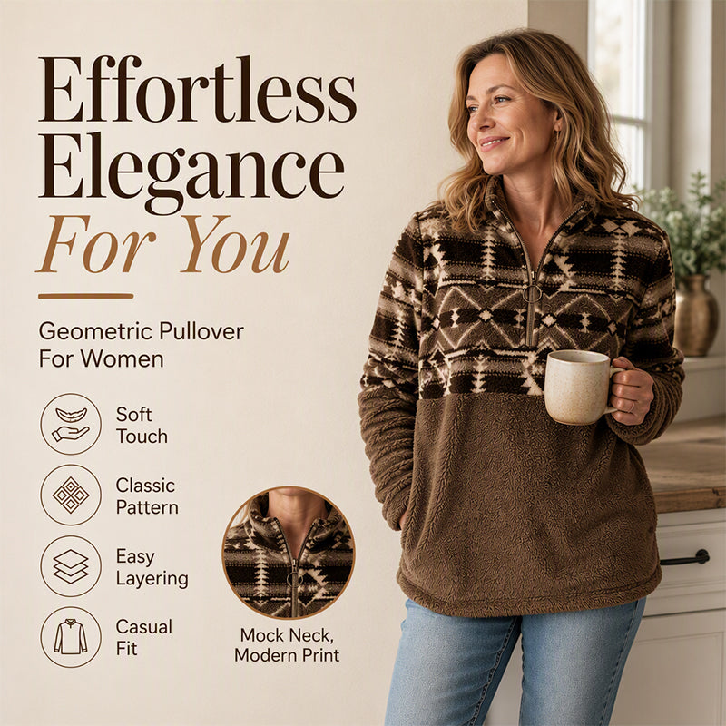 Women's Half-Zip Geometric Pattern Warm Sweatshirt