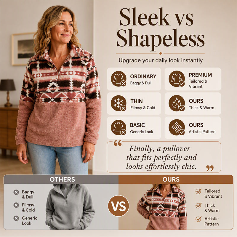 Women's Half-Zip Geometric Pattern Warm Sweatshirt