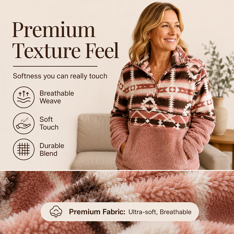 Women's Half-Zip Geometric Pattern Warm Sweatshirt