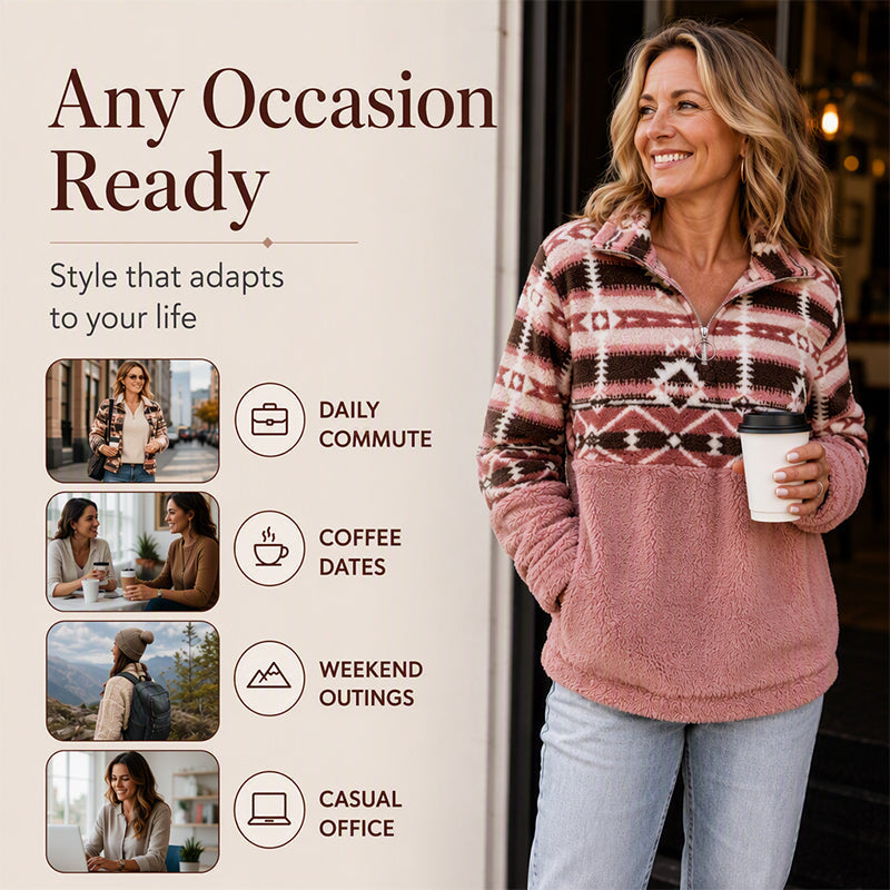 Women's Half-Zip Geometric Pattern Warm Sweatshirt