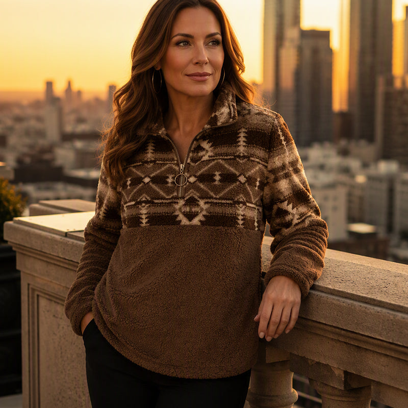 Women's Half-Zip Geometric Pattern Warm Sweatshirt