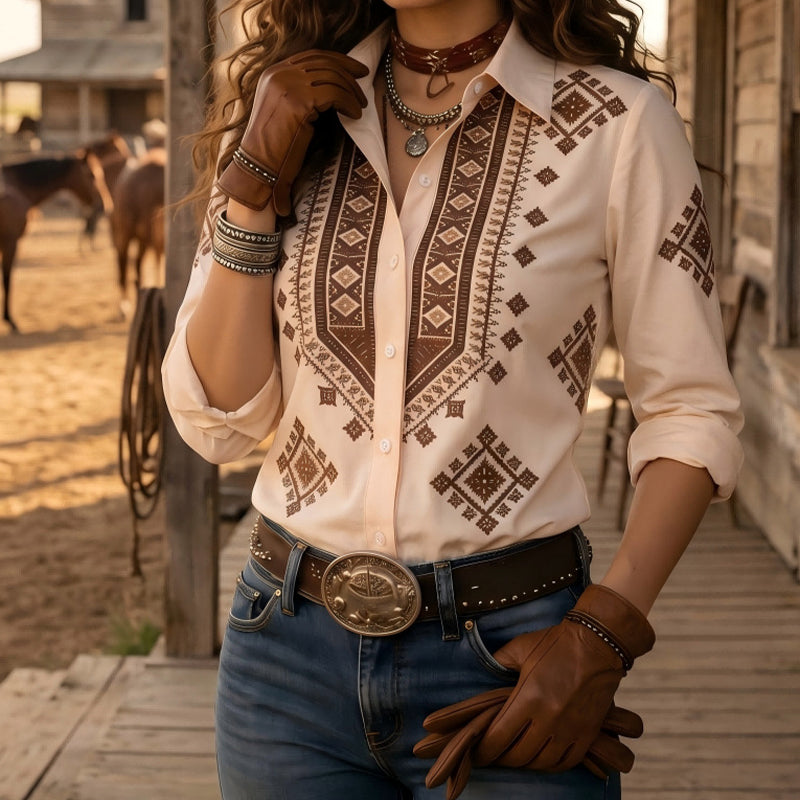 Women's Vintage Geometric Print Shirt