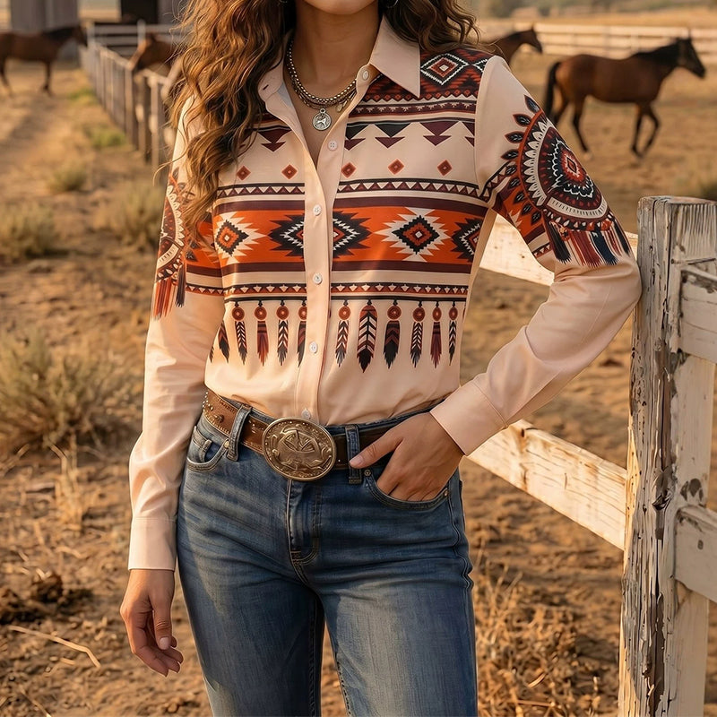 Women's Vintage Geometric Print Shirt