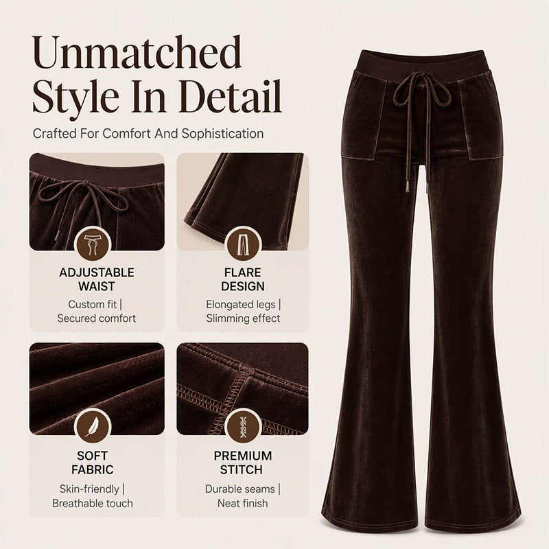 Women's Velvet Drawstring Flare Pants
