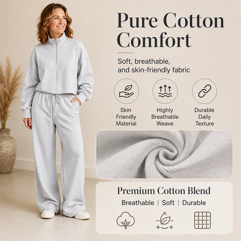 Women's Crop Zipper Top & Wide-Leg Pants Set