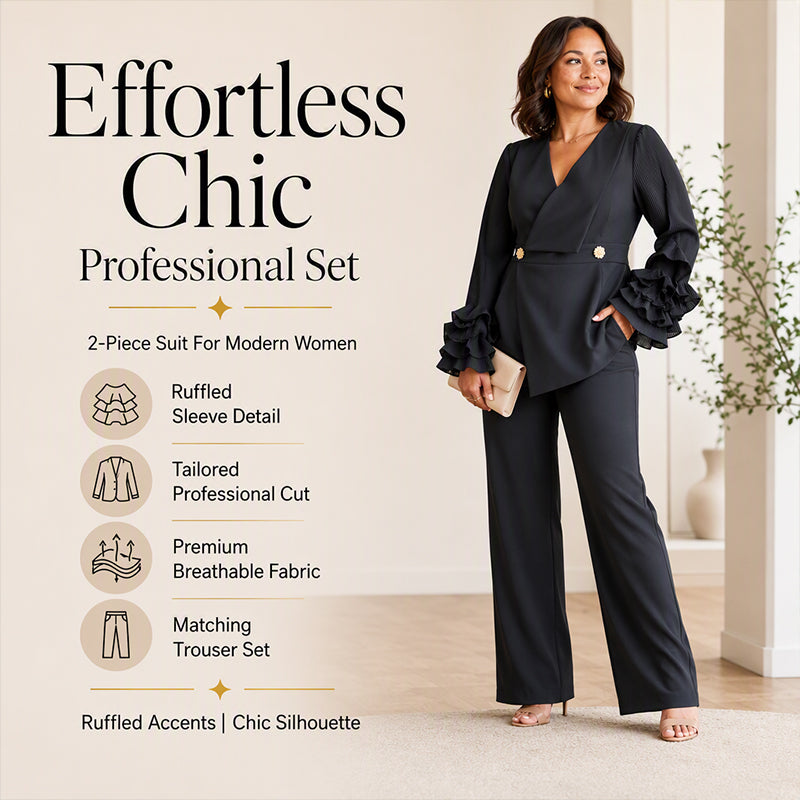 Women's Ruffle Sleeve Blazer & Pants Set