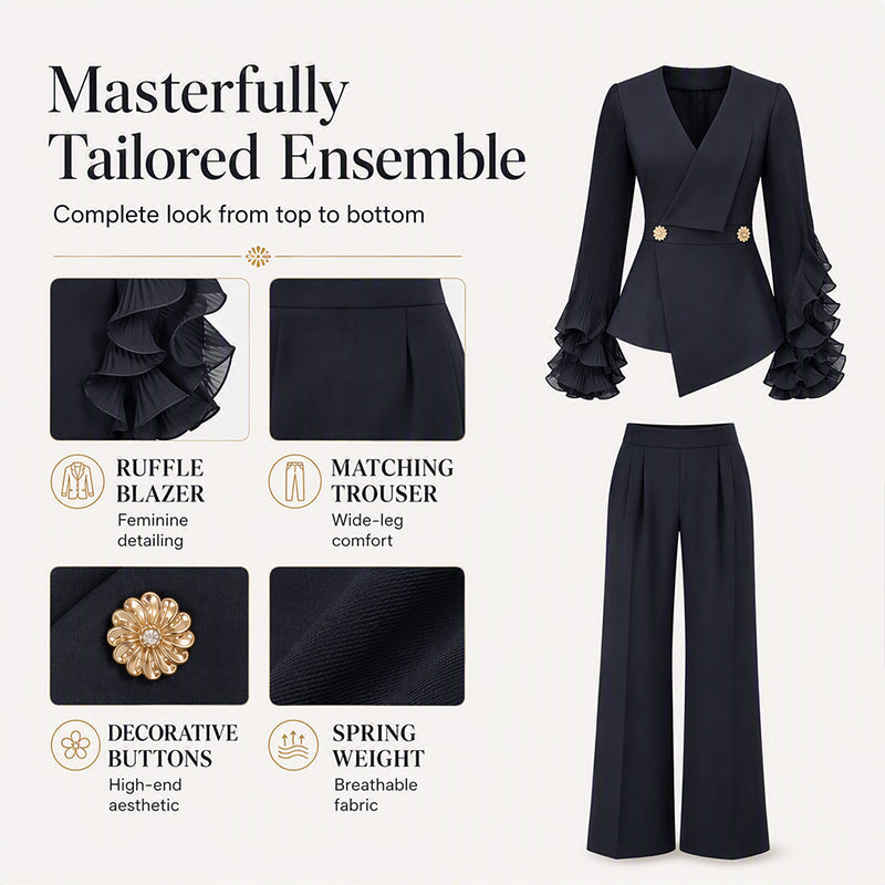 Women's Ruffle Sleeve Blazer & Pants Set