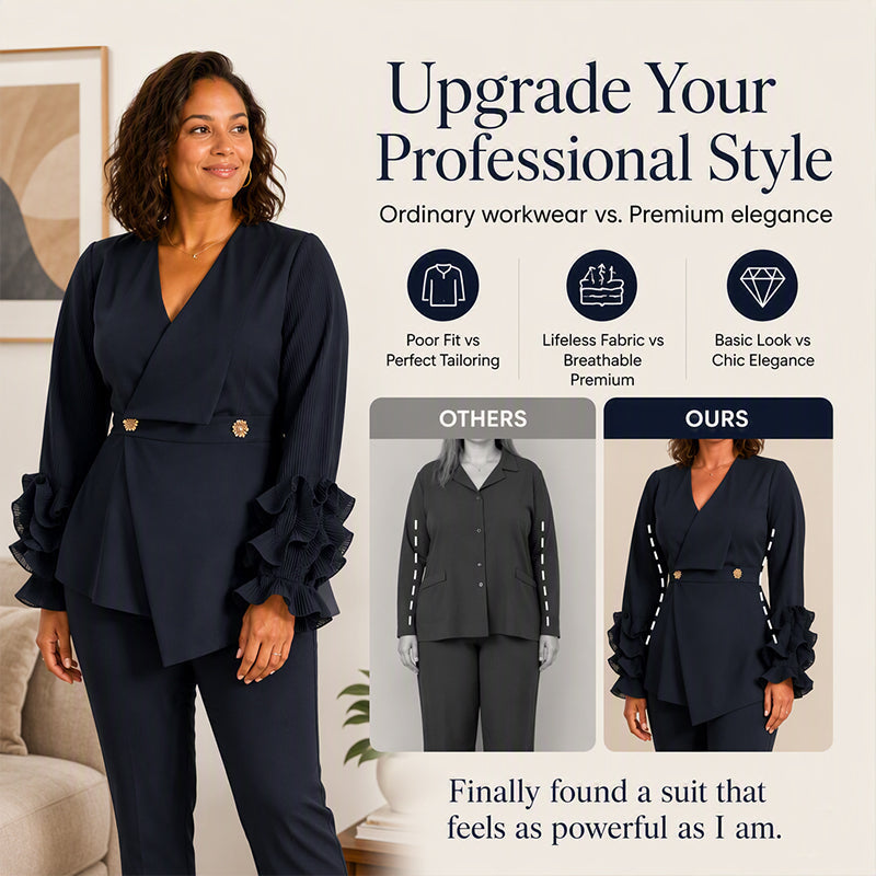 Women's Ruffle Sleeve Blazer & Pants Set