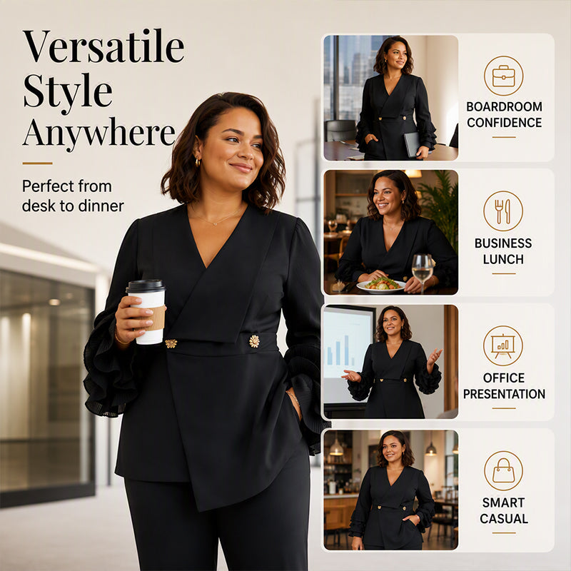 Women's Ruffle Sleeve Blazer & Pants Set