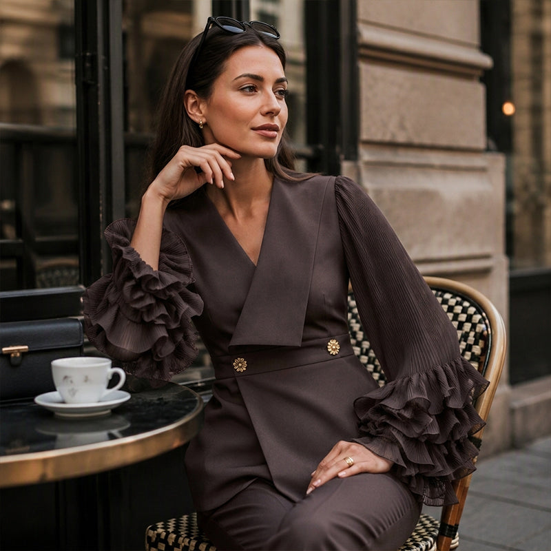Women's Ruffle Sleeve Blazer & Pants Set