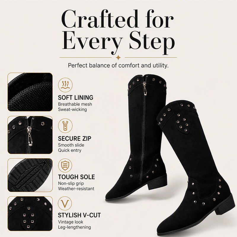 Women's Retro V-Cut Studded Cowboy Boots