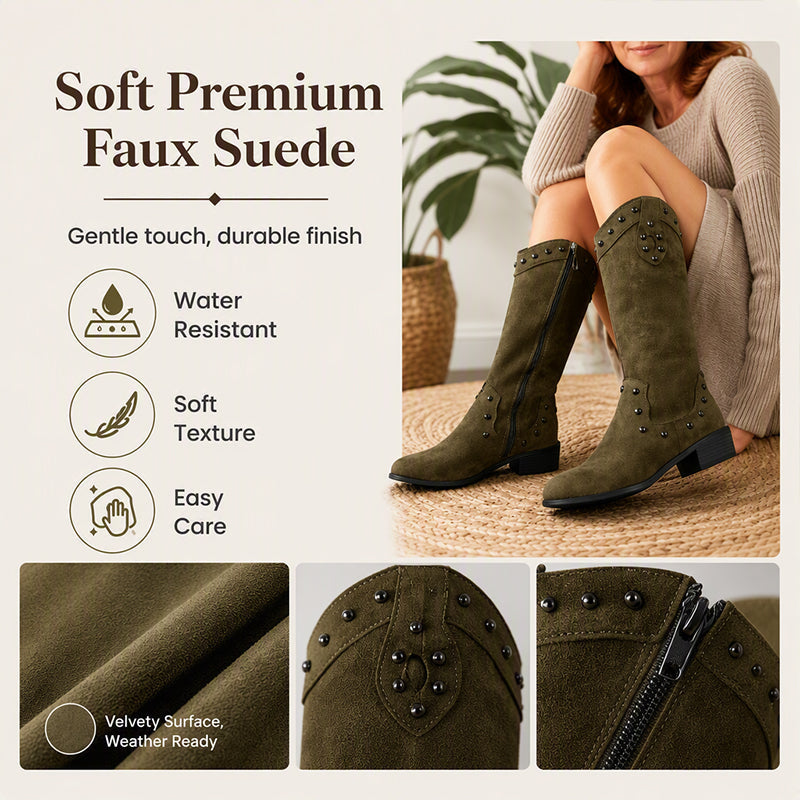 Women's Retro V-Cut Studded Cowboy Boots
