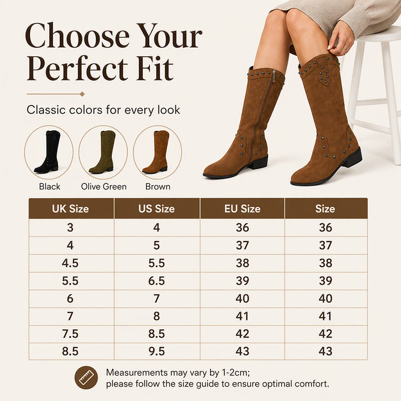 Women's Retro V-Cut Studded Cowboy Boots