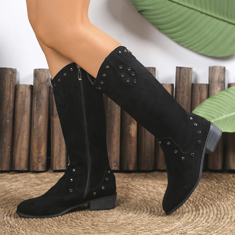 Women's Retro V-Cut Studded Cowboy Boots