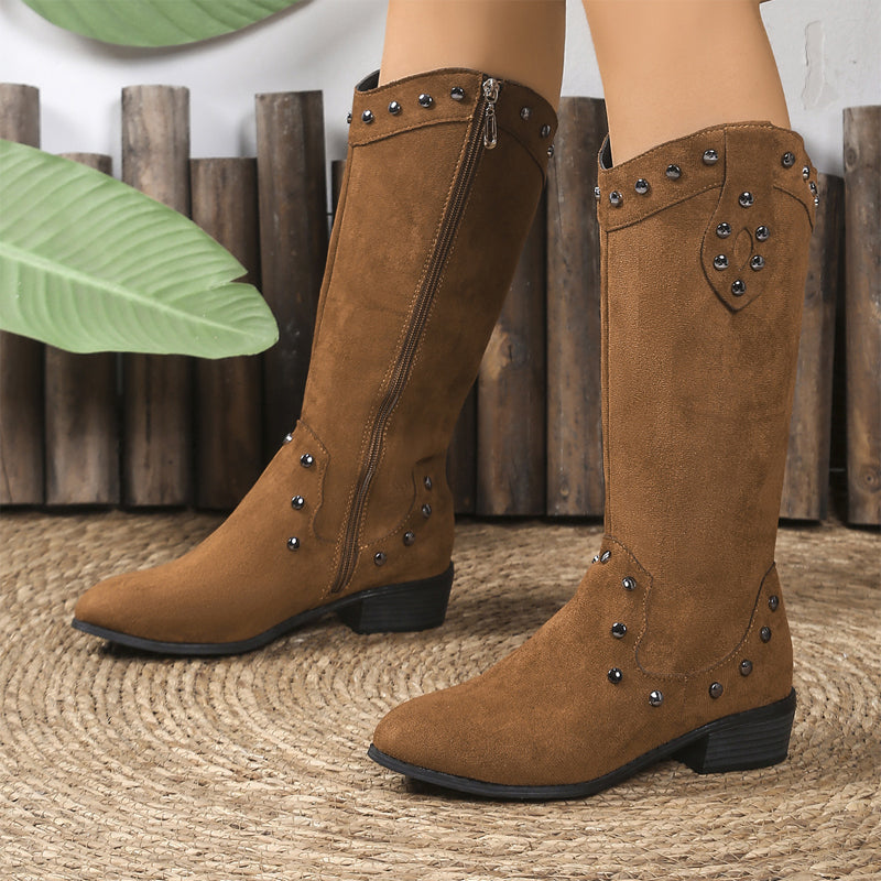 Women's Retro V-Cut Studded Cowboy Boots