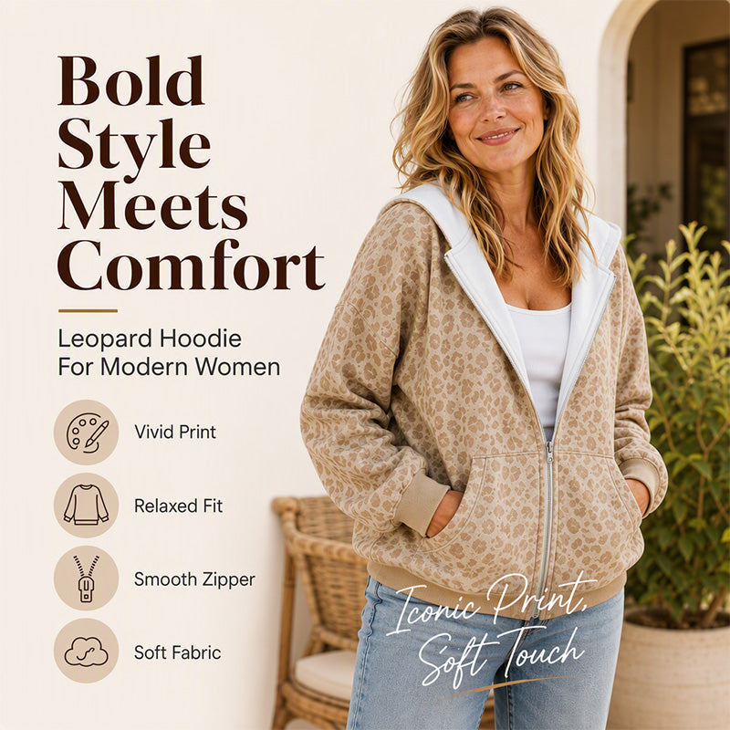 Women's Leopard Print Zip-Up Hoodie