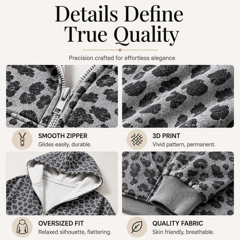 Women's Leopard Print Zip-Up Hoodie