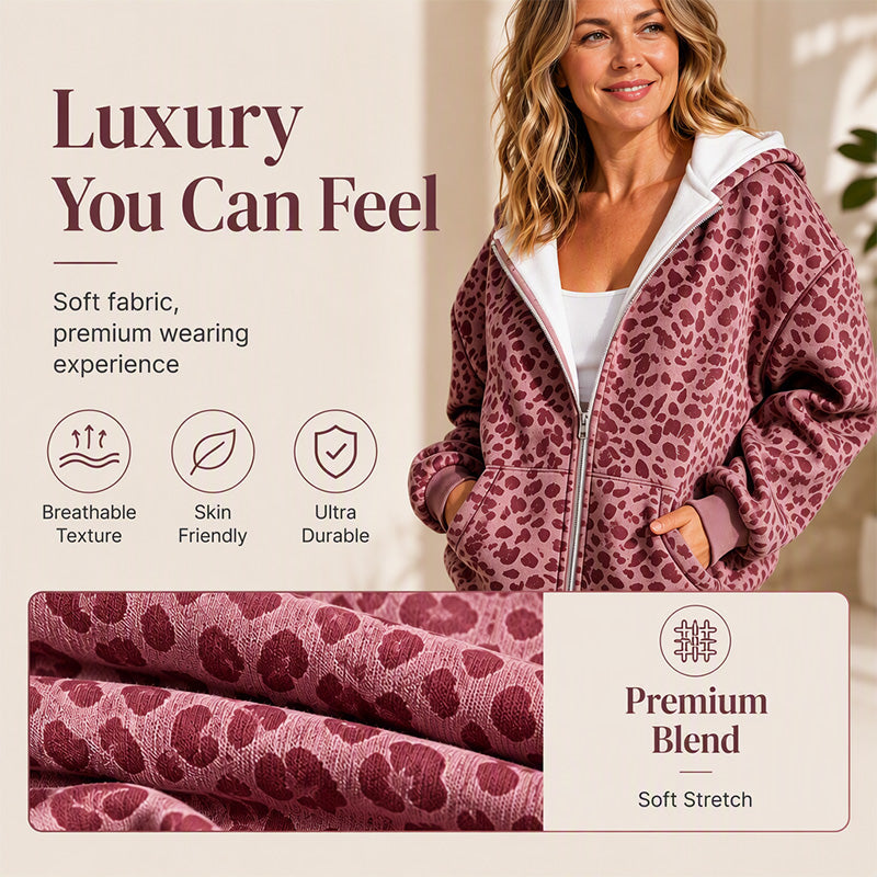 Women's Leopard Print Zip-Up Hoodie